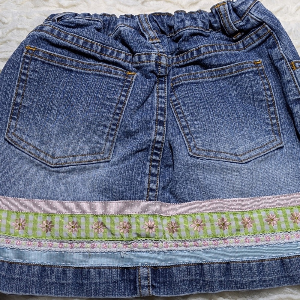 Lilly Pulitzer Pee Wee Girls Denim Skort Floral Ribbon Hem Size 7